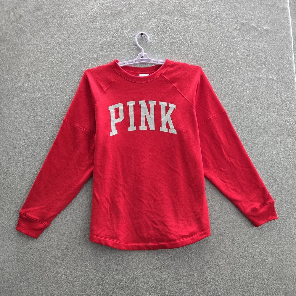 PINK Victoria's Secret Women Sweatshirt S Red Fleece PINK Spellout Logo